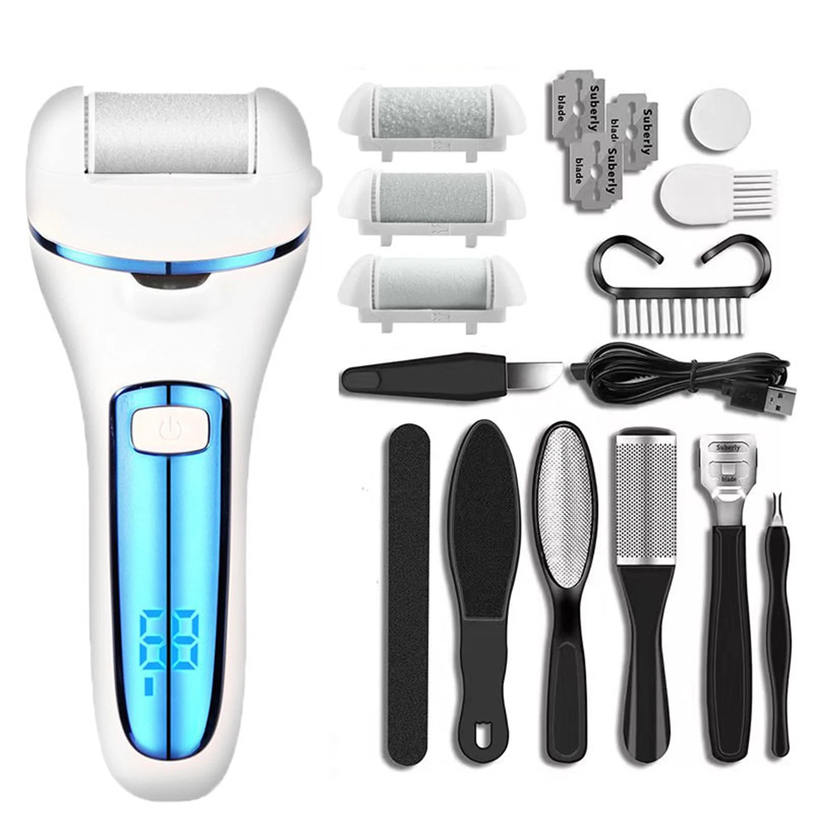 Electric Rechargeable Foot Grinder Digital Display Callus Remover Feet Pedicure Tools Set Remove Dead Skin