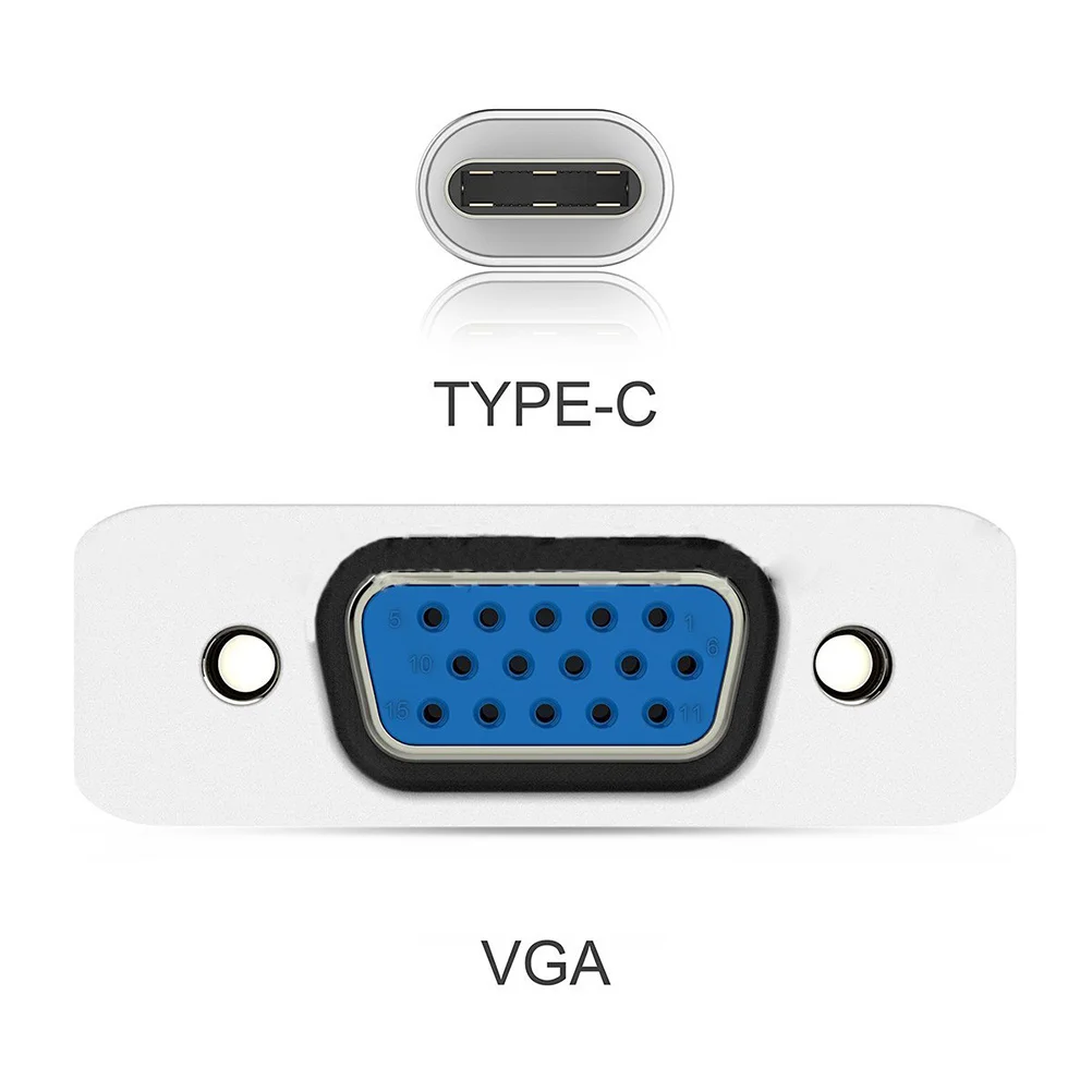 

Type-C Male to Vga Female USB 3.1 Silver Adapter Cable Full 1080p Display for Hdtv Monitor Projector Converter