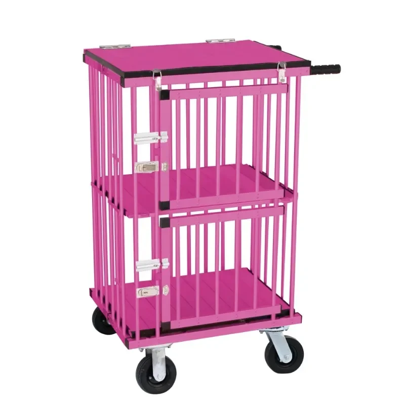 KB-514AAT Foldable Aluminum Dog Trolley Handled Pet Cage Small Size Pet Carrier Air Wheel Two Doors Pet Supplies