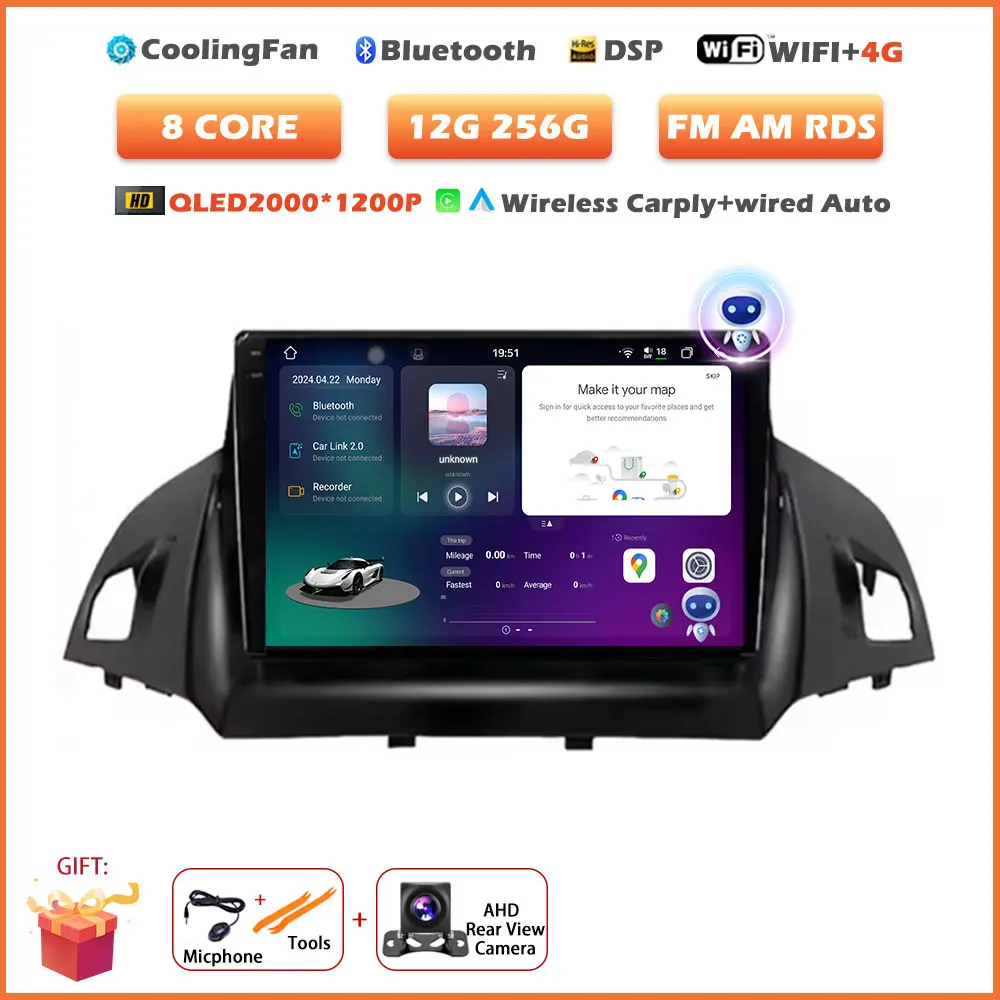 Voor Ford C-MAX Kuga 2 Escape 3 2012-2019 Android 16 Auto autoradio draadloze Carplay GPS navigatie scherm stereo video tools BT