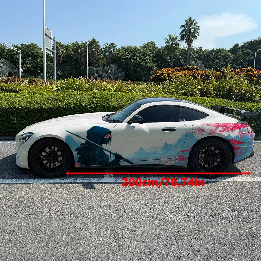 2pcs Cherry Samurai Zen Spirit, Durable, Fade-resistant, Enhance Vehicle Aesthetics With Bold Artistic Design Car Vinyl Wraps