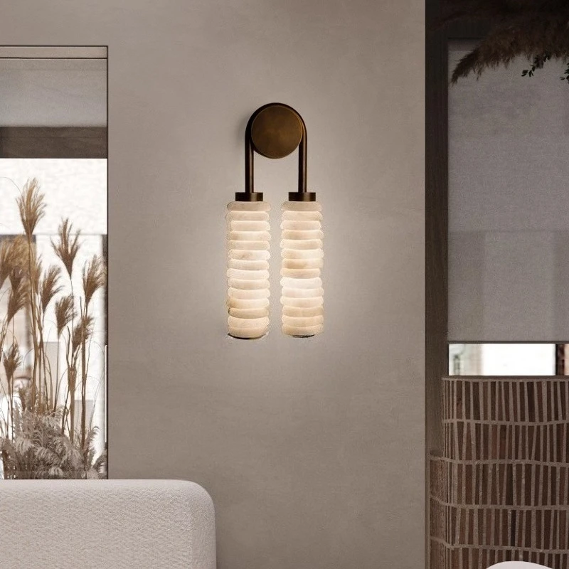 Popular Style Spanish Natural Marble Wall Lamp Design Hotel Highend Atmosphere Living Room Bedroom Bedside Lighting Fixtures