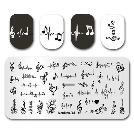 Nail Stamp MouTeen081 Music Electrocardiogram Musical Note Nail Plates Stamp Manicure Set For Nail Art Stamping