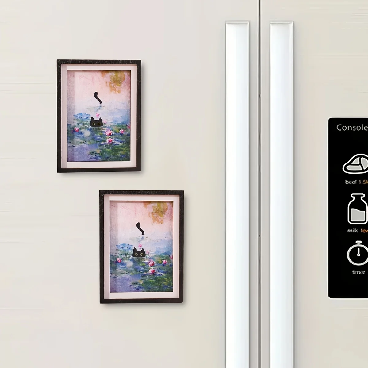 Mini-Kühlschrankmagnet in Rahmenform, Muster mit schwarzer Katze, die in einem Blumenbecken schwimmt, Heimdekoration, perfektes Weihnachtsgeschenk – Detail 5