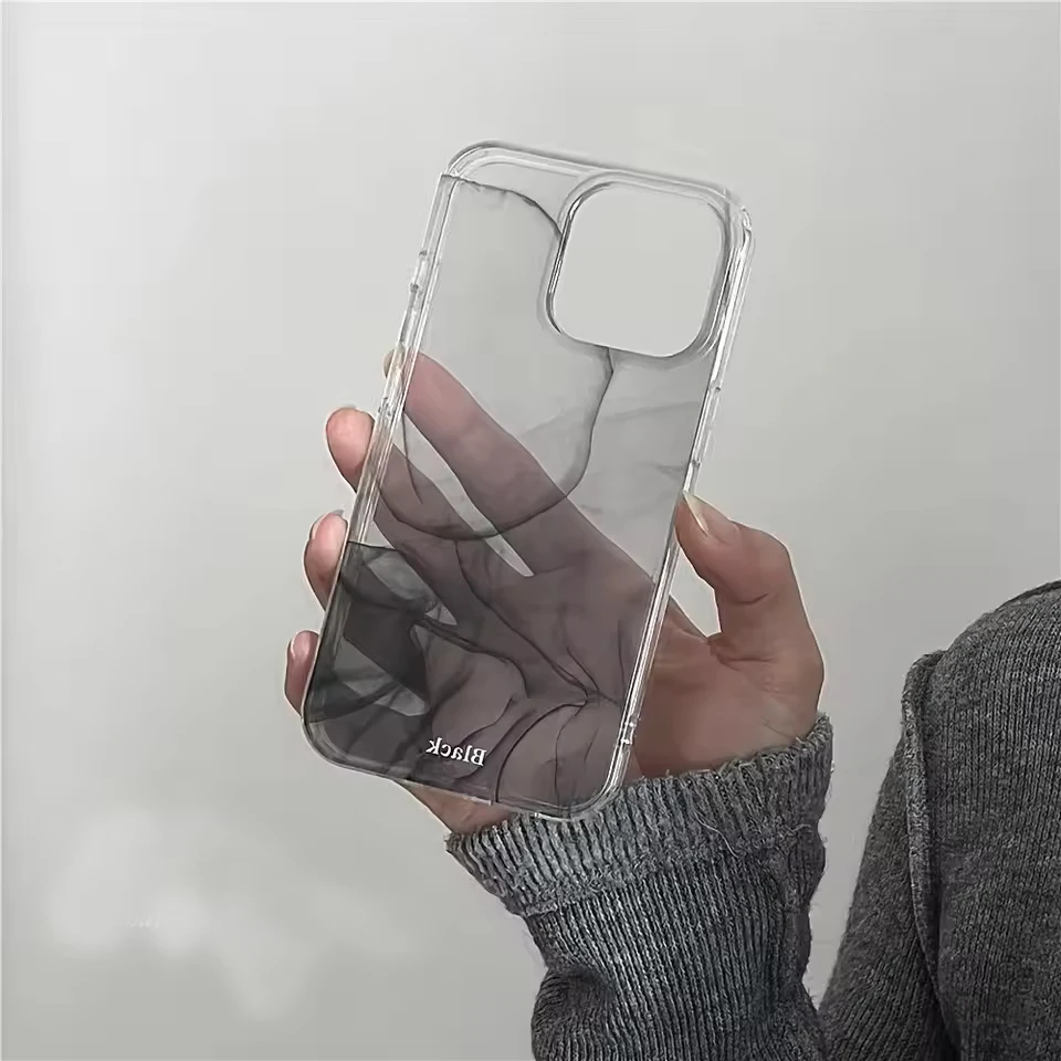 Advanced Transparent Black Ink Wash Phone Case For iPhone 17 16 15 14 13 12 11 Pro MAX X XR XS MAX 7 8 Plus MINI Y2K Soft Cover
