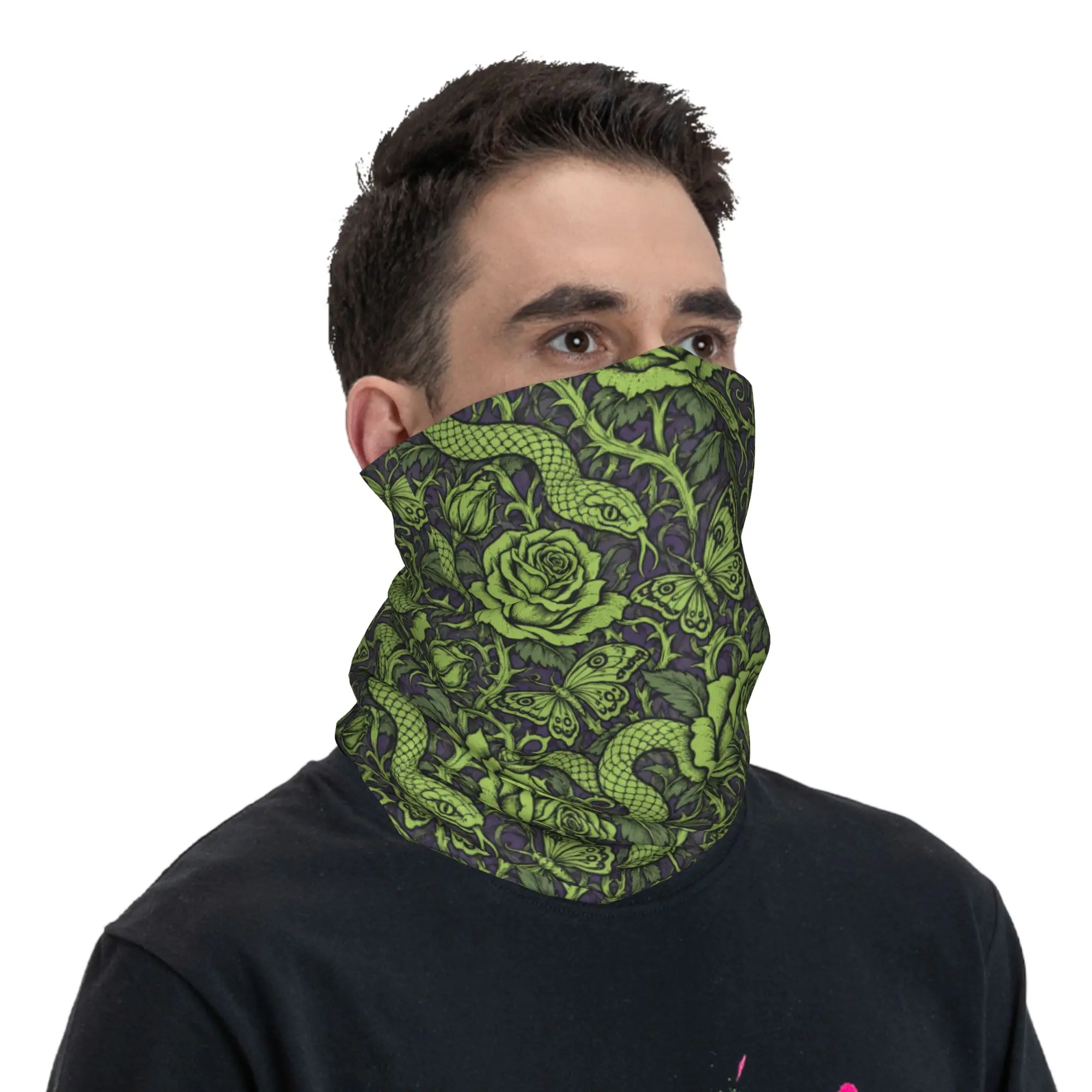 Gothic Snake Rose Butterfly Bandana  Funny Balaclava Summer Hiking Camping Anti-UV Bicycle Mask Seamless Soft Face Cover Mask