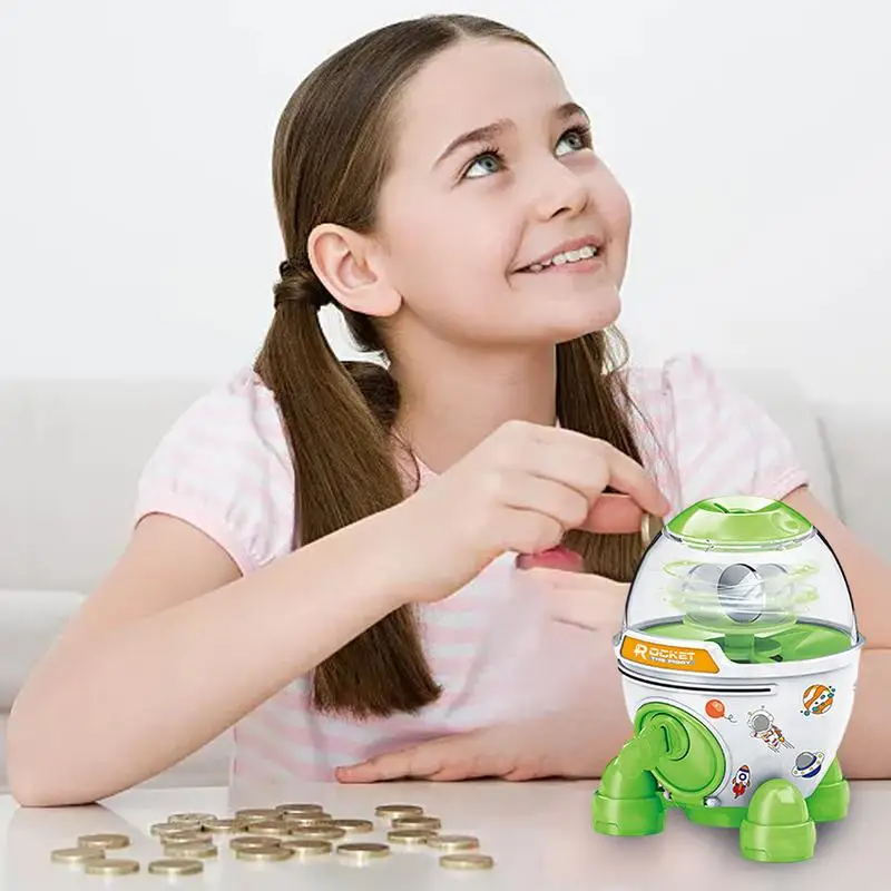 KidsMoney Banks-caja de ahorro de dinero con forma de cohete de dibujos animados, adornos artesanales de escritorio, bancos de dinero decorativos para estantería de sala de estudio