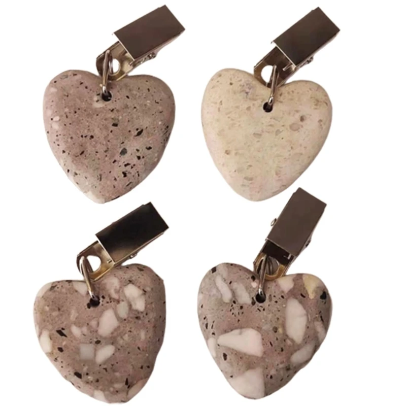 Y1UB 4Pcs Tablecloth Weights Clips Marble Heart Heavy Duty Tablecloth Pendants