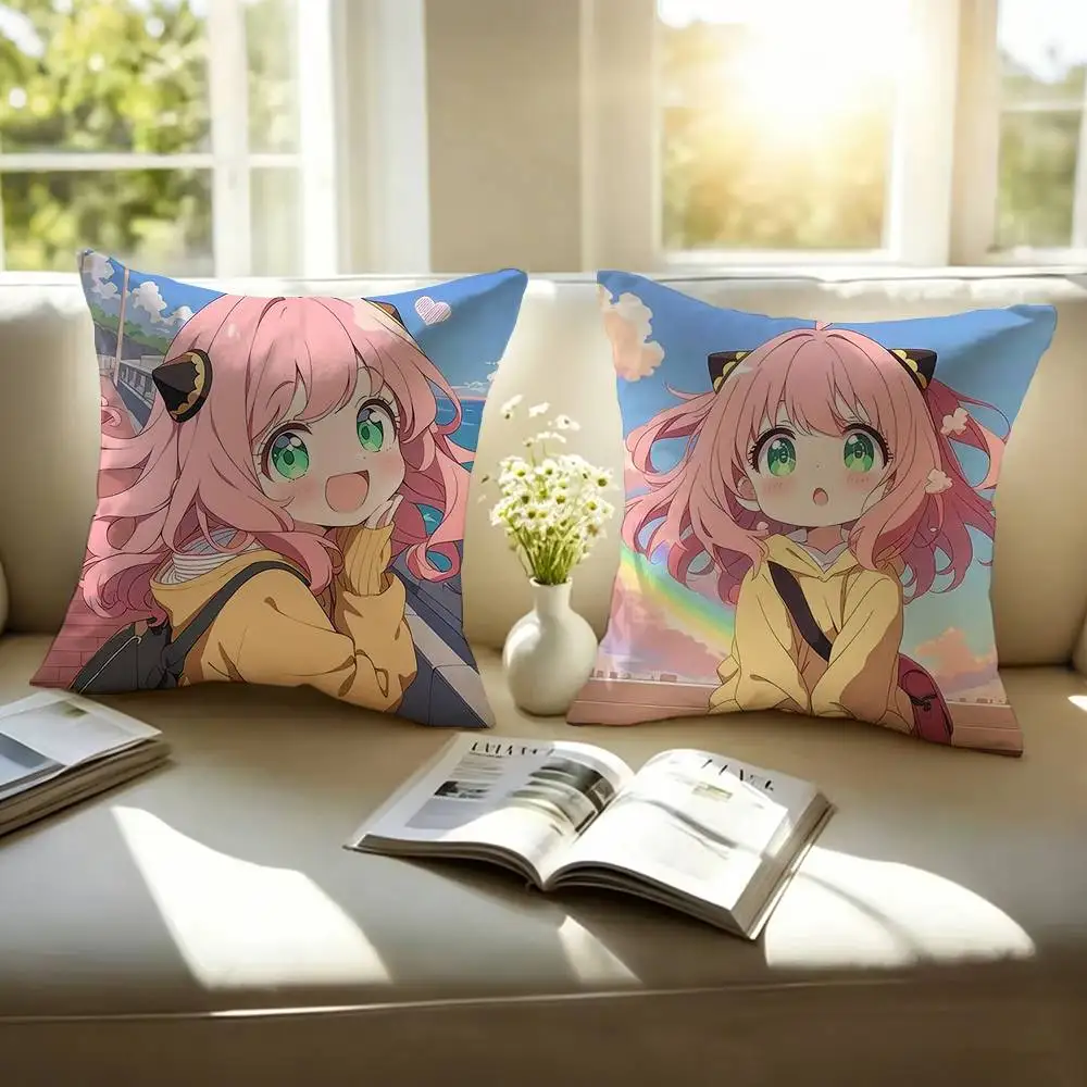 Hot Anime Character A-Anya Forger Pillow Case Square Double-Sided Sofa Cushion Cover Bedroom Bedside Pillow