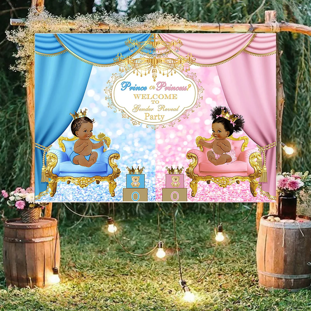 10x6ft Fabric Prince or Princess Gender Reveal Backdrop Royal Pink or Blue Curtain Photography Background Family Party Banner