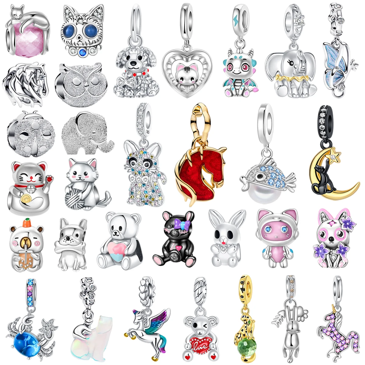 

New 925 Sterling Silver Butterfly Cat Owl Crab Elephant Horse Pendant Beads fit Women's DIY Bracelets Necklaces Jewelry Gifts