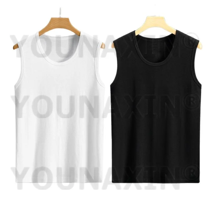 2 Pcs Men Cotton Black Vest Broad Shoulders White Underwear T- Shirts Gray Sleeveless Singlets Bottom Undershirt M L XL 2XL 3XL