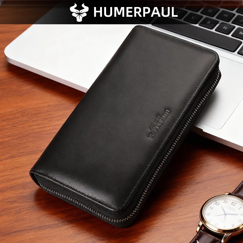 

Мужской кошелек-клатч HUMERPAUL из натуральной кожи, длинный, с RFID-защитой, винтажный, на молнии, для монет и денег