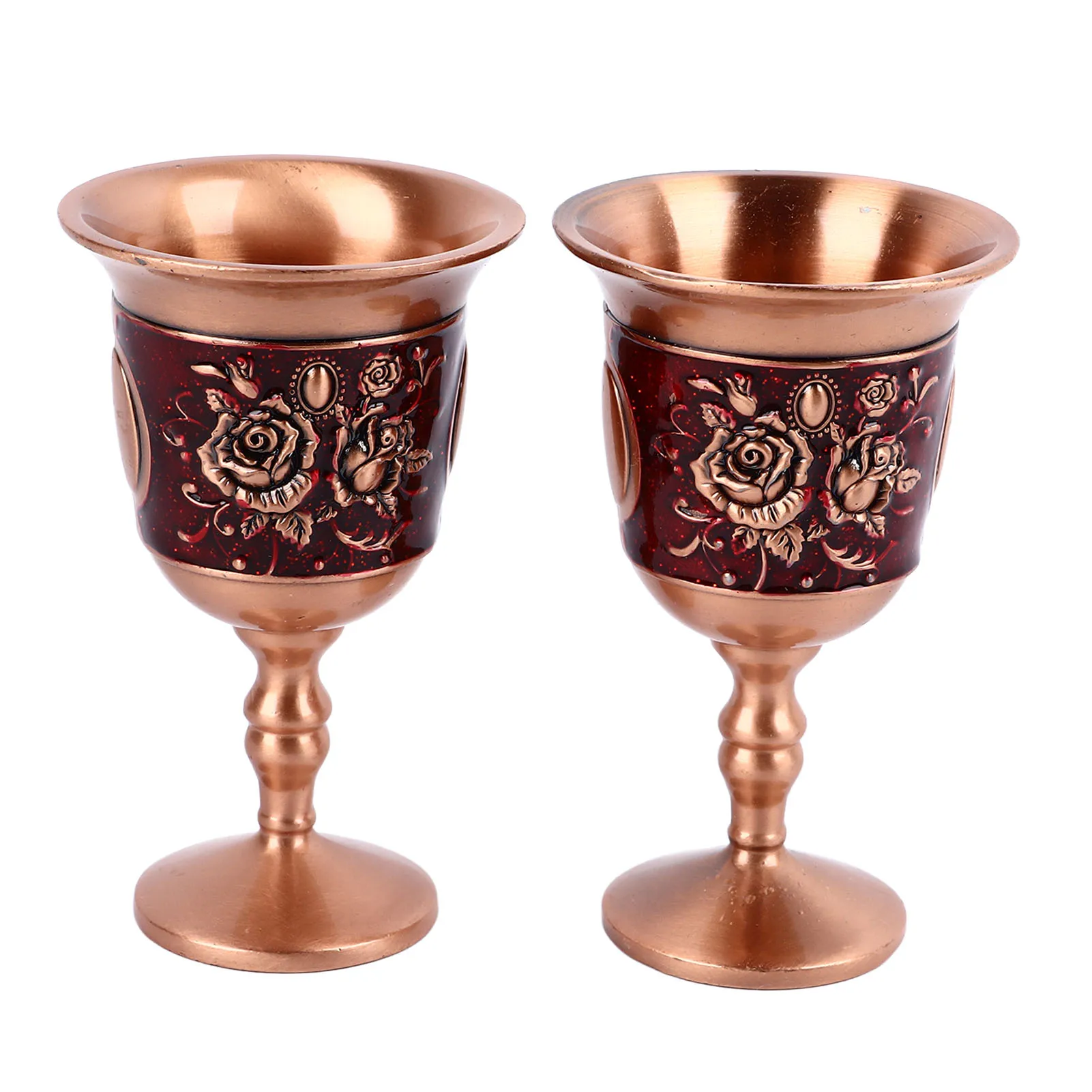 

2Pcs/set Vintage Metal Wine Glass Embossed Decorative Retro Metal Goblets For Home Bar