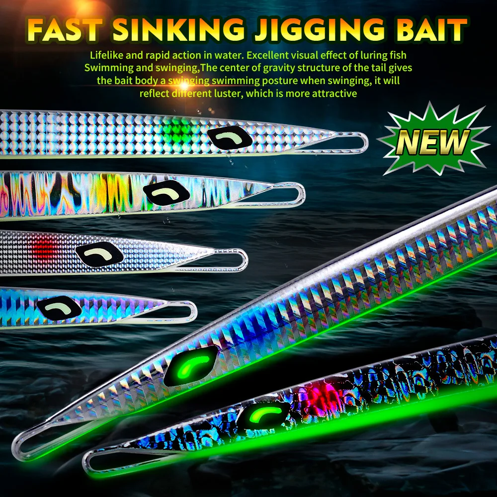 Submersed lead fish Long Metal Jig Fishing Lure Quick Cast Jigging Spoon 100G 180G 300G Artificial Shore Metal Bait Sea Tackle