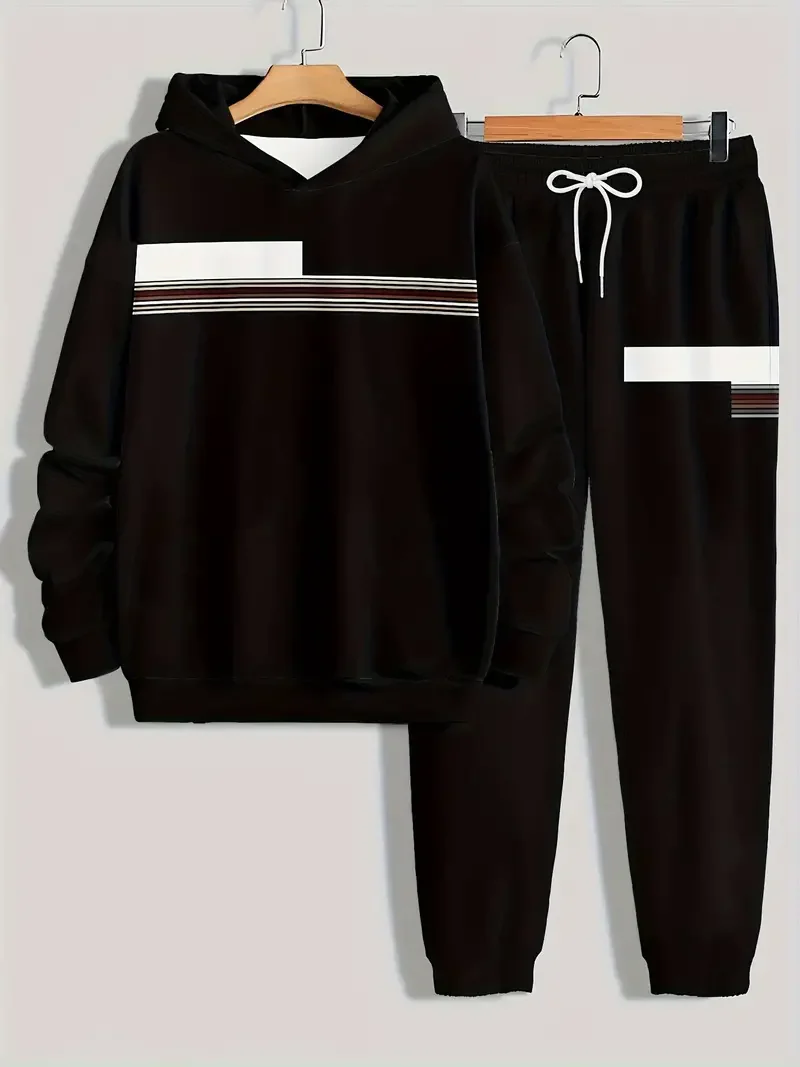 Men's Sweatshirt Plaid + Striped 2Pcs Set Men's Street Hoodies Two-piece Set 3D Printed Casual  Oversized Beach Kids Suit