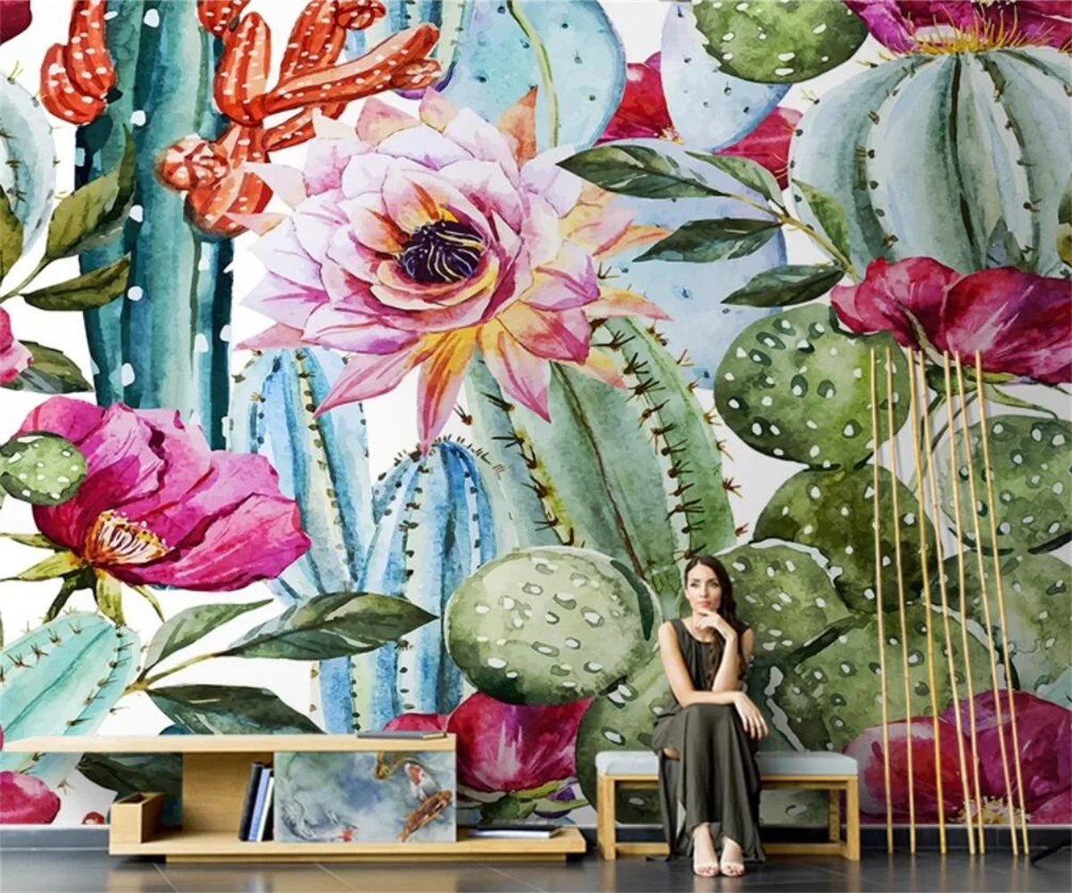 

papel de parede Nordic plant flower art oil painting living room TV background wall sofa wallpaper custom wall painting