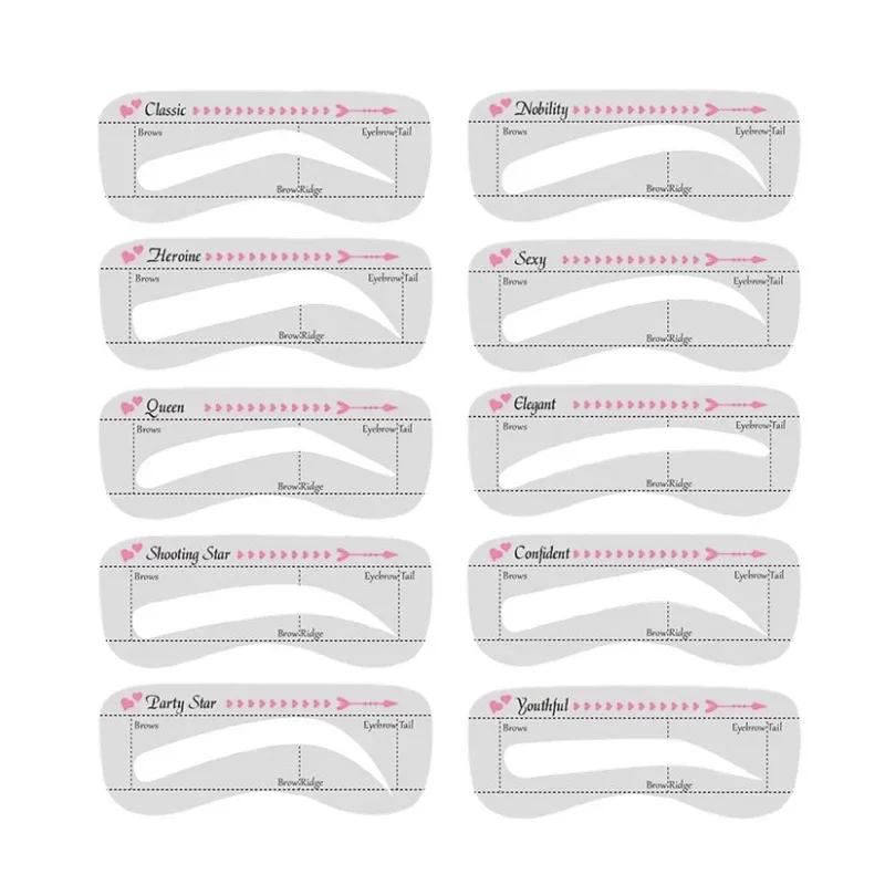 10Pcs/Set Eyebrow Stamp Stencil Kit Eyebrow Stencils Eyebrow Template Shaper Kit Makeup Tool for Women