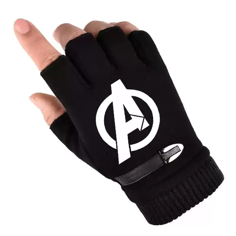 Marvel Avengers Iron Man Deadpool Winter Outdoor Thickened Super Warm Non-Slip Half Finger Convenient Touch Screen Gloves