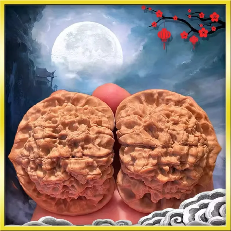 Hand Exercise Chinese Walnuts Qilin Pattern Wangyong Official Hat Well Paired Natural Raw Color Palm Fidget Toy For Men 50-57mm