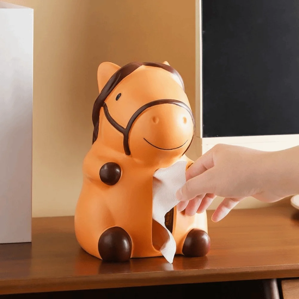 Figure Model Horse Year Tissue Box Decorative Horse Tissue Storage Box Cartoon Collectible Little Horse Model Home Decoration