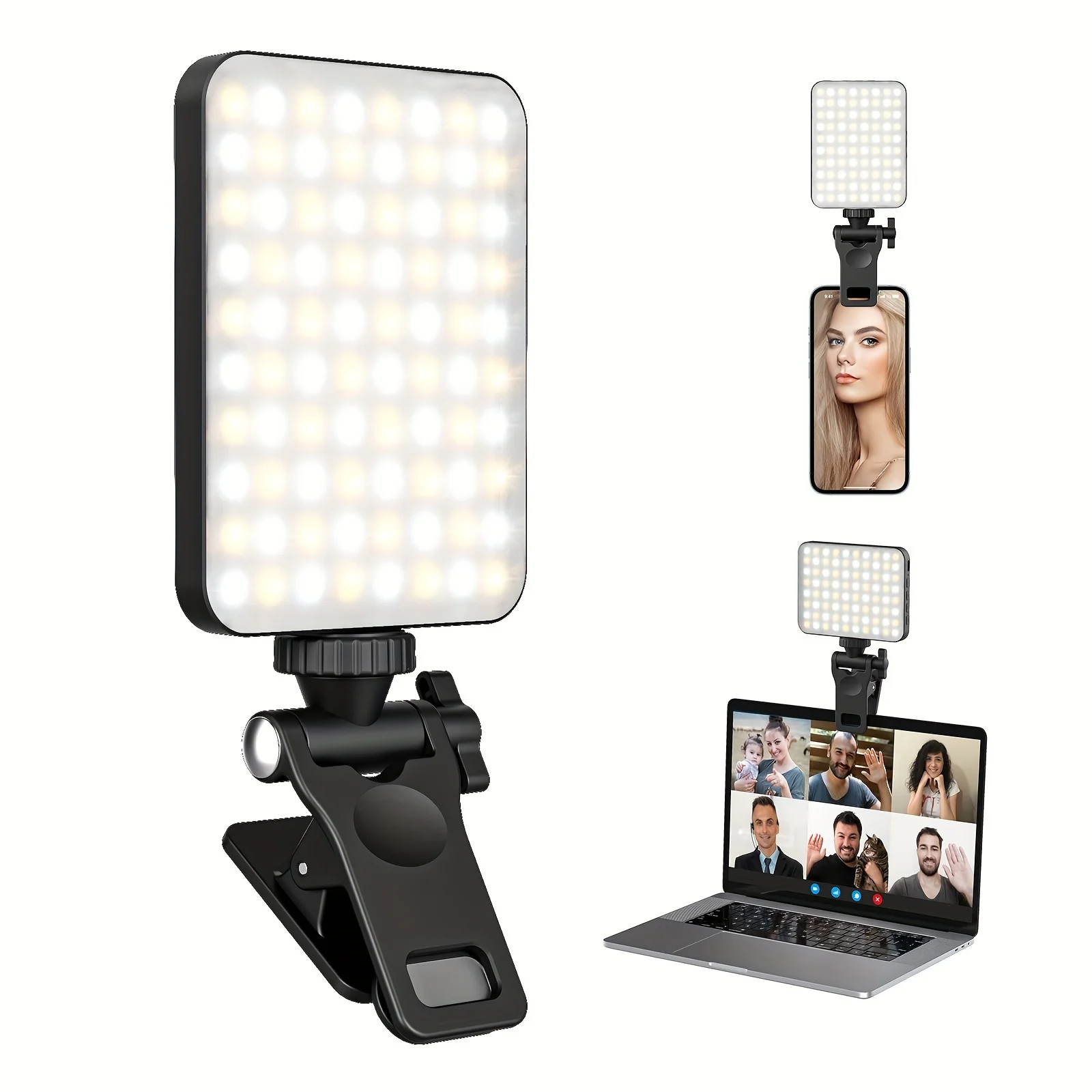 80 LED Rechargeable Selfie Light, Portable Clip Fill Light for Video Conference Live Streaming Zoom Call Makeup Vlog Recording