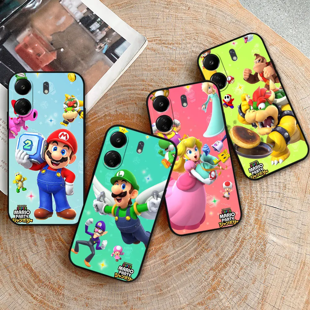 Cartoon Super M-Mario Bros Phone Case For Redmi 14C 13C 12 12C 10 10C 9 9A 9C 8 8A 7A A2Plus A1 K60 K40 Ultra Pro 5G Black Cover