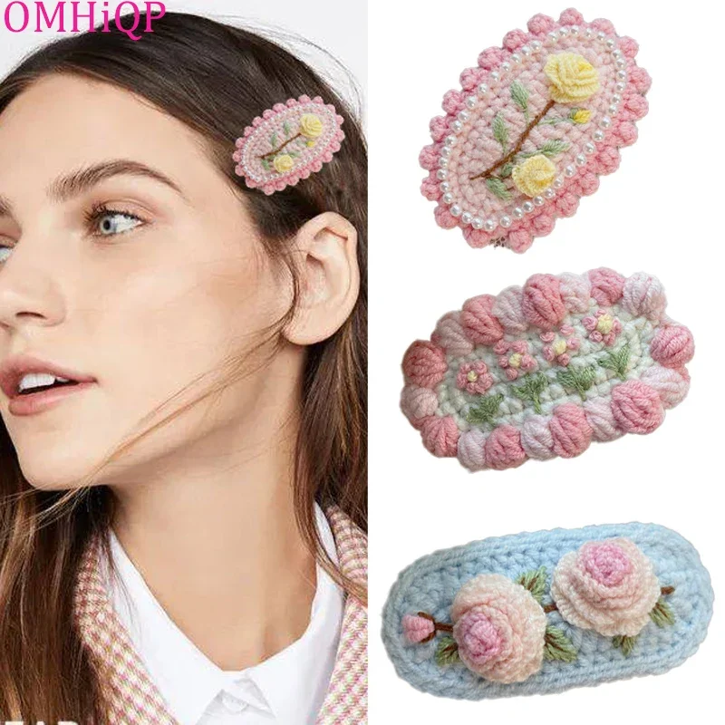 1 Pcs New Handmade Embroidery Knitting Wool Hairpin BB Barrettes for Women Kids Snap Hairgrips Baby Hair Accessories