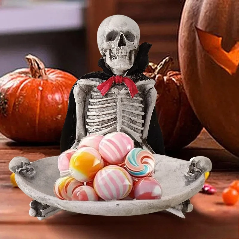 

Halloween Gift Cape Skull Head Tray Desktop Storage Decorative Resin Craft Ornament Home Accessories