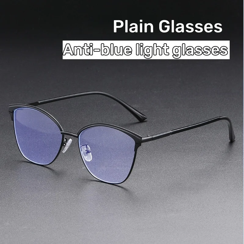 Women's INS Style Metal-Frame Anti-blue Light Glasses Retro Cat-Eye Plain Glasses Brand Design Popular Metal Eyeglasses