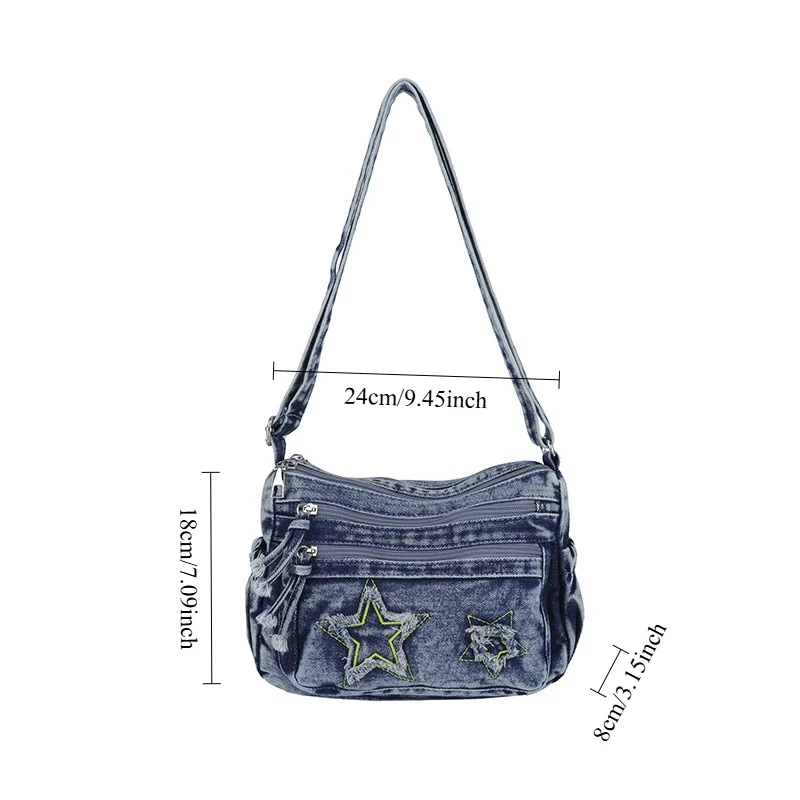 Fashion Crossbody Bags for Women Stylish Denim Casual and Simple Shoulder Bag with Stars Lightweight Versatile Commuting Bag view 6