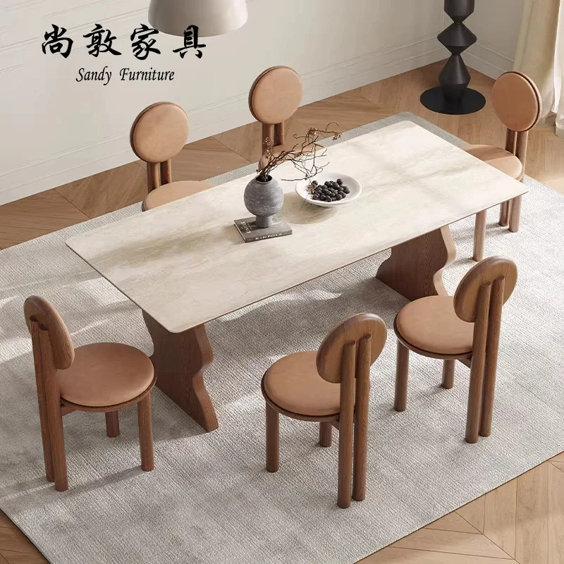Cream Wind Tunnel Slate Dining Table Solid Wood Rectangle Household Restaurant Modern Designer Medieval Dining Table