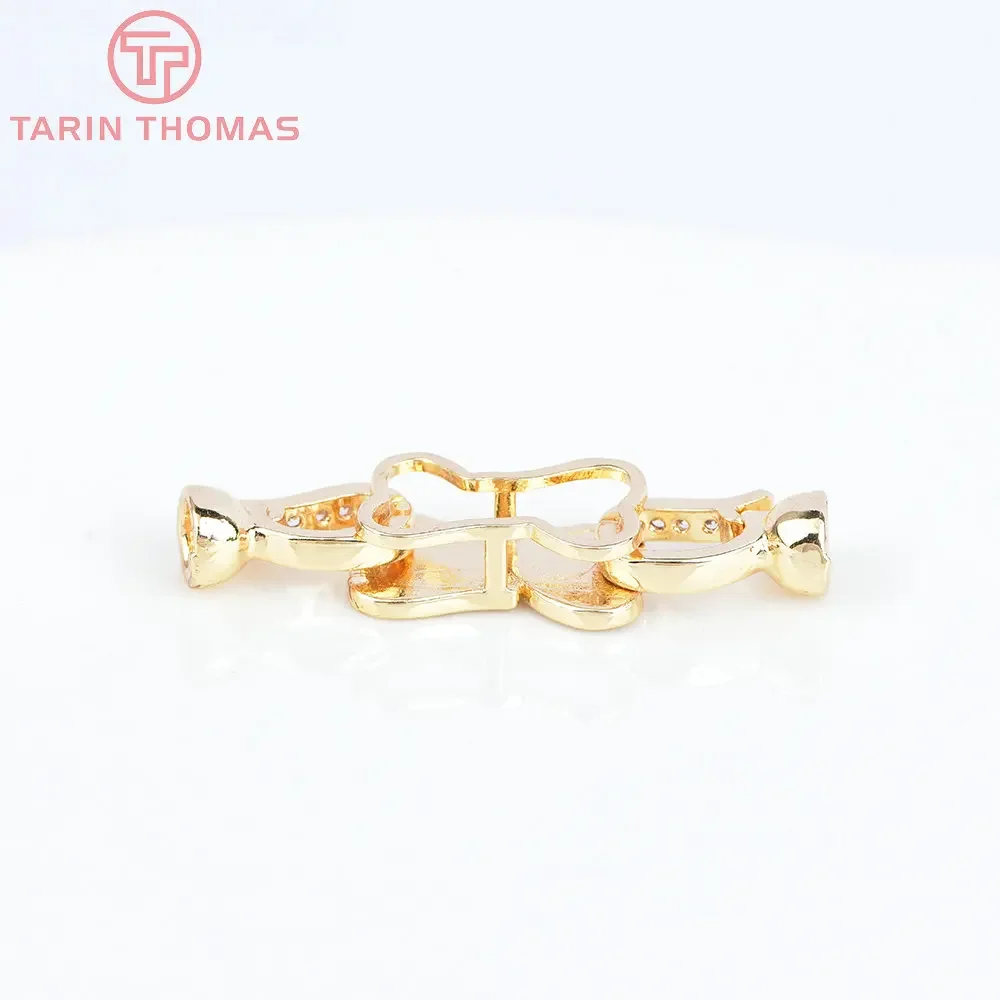 (6761) 2PCS 10x39MM 24K Gold Color Brass with Zircon Heart Shaped Bracelet Connector Clasp High Quality Diy Jewelry Accessories