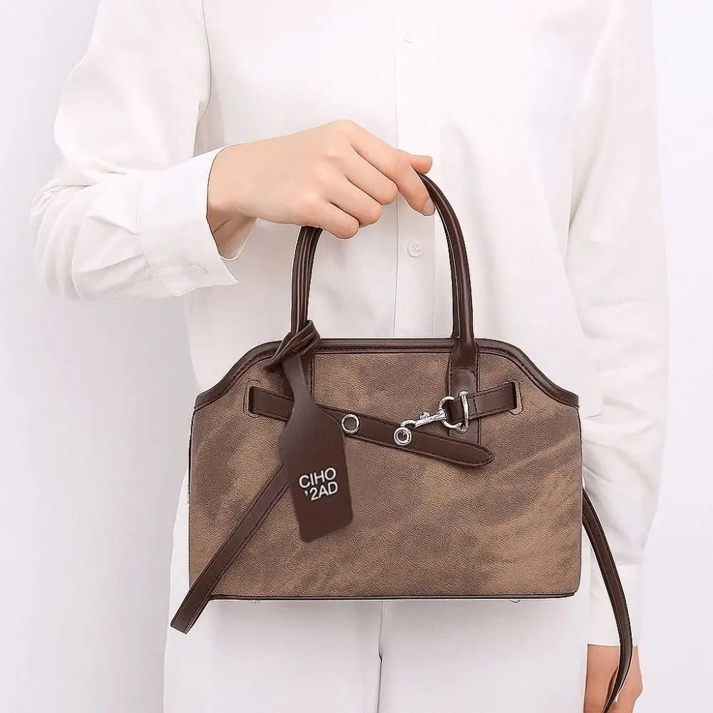 

Trendy Pure Color Belt Shell Handbag Korean Style Luxury Retro Underarm Bag Large Capacity Shoulder Bag Commute Tote Bag Travel