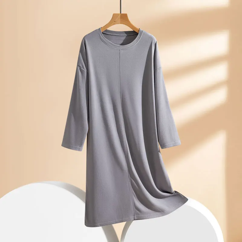 2024 Autumn Winter New Double-Sided Velvet Nightdress Solid Color Plus Size Pajamas Ladies Comfortable Long-sleeved Home Service