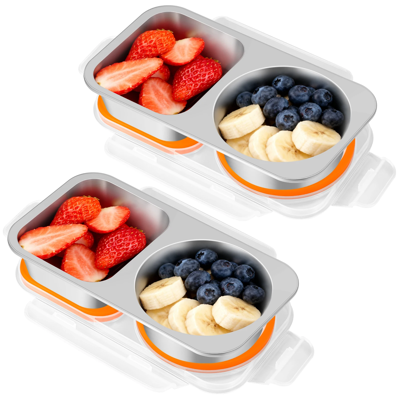 2 Peças de Caixa Divisória de Alimentos em Aço Inoxidável com 2/3 Compartimentos, Recipiente He