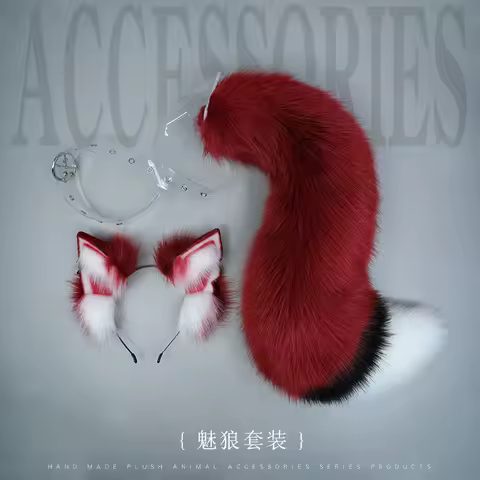 New Red Wolf Fox Headwear Furry Jackal Ear Tail Props Cat Ear Headband Handmade Lolita Anime Cosplay Accessories Props