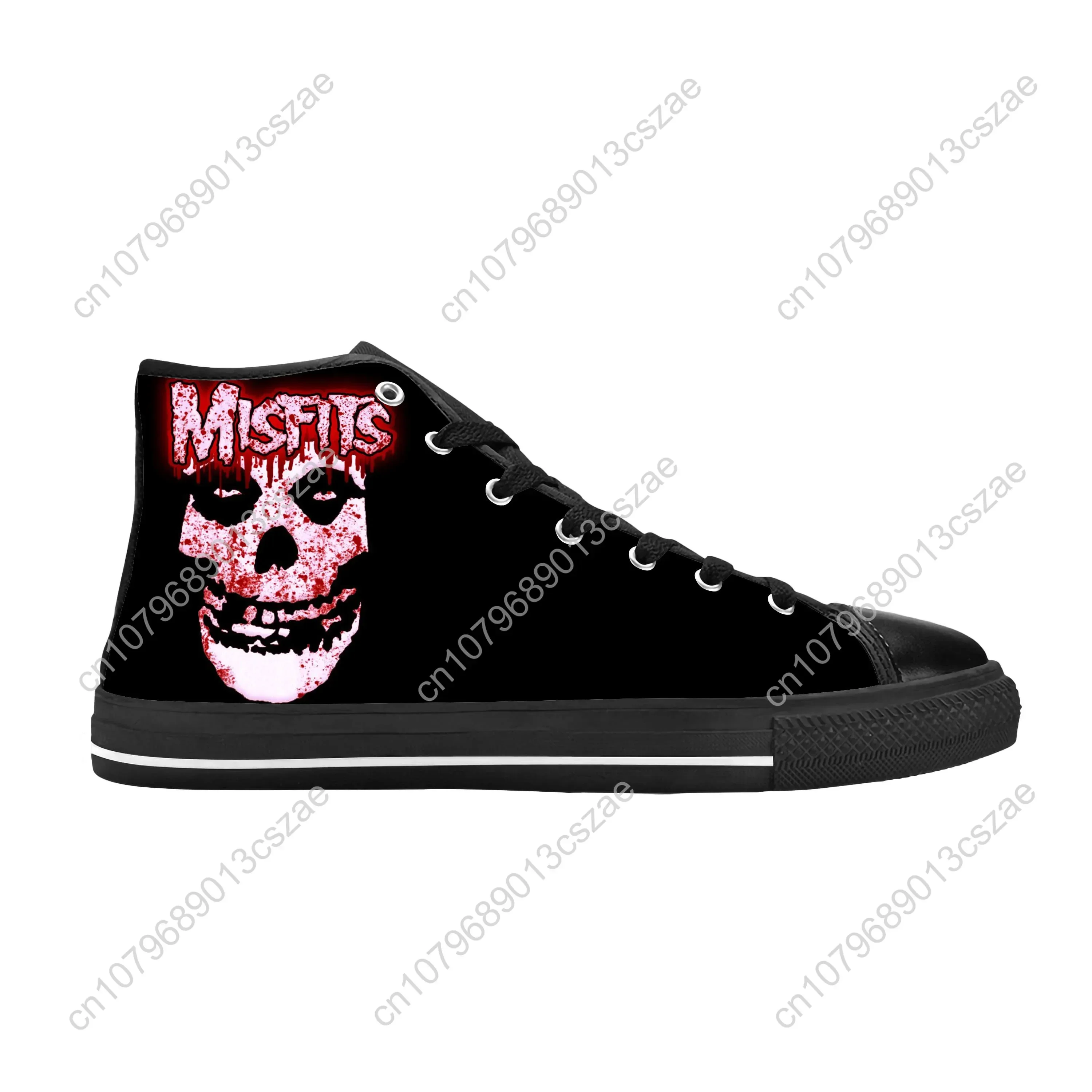 Misfits-Skeleton Skull Horror Rock Band Sneakers para homens e mulheres, sapatos casuais de pano, top alto, confortável, respirável, impressão 3D, música, quente