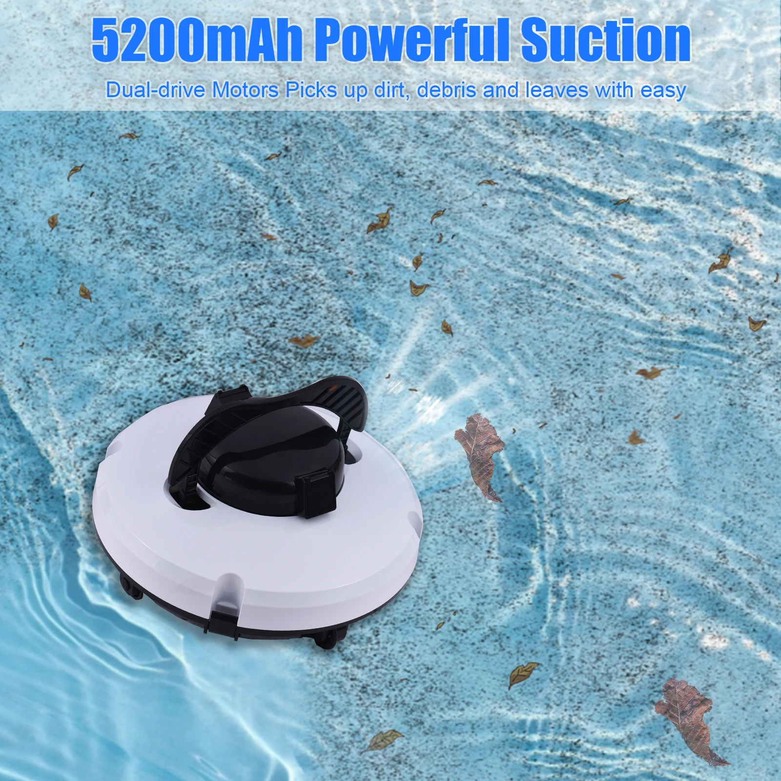 

Cordless Robotic Pool Cleaner 30W IPX8 Waterproof Dual-Motor Strong Suction Self-Parking 120Mins Runtime Automatic Pool Vacu