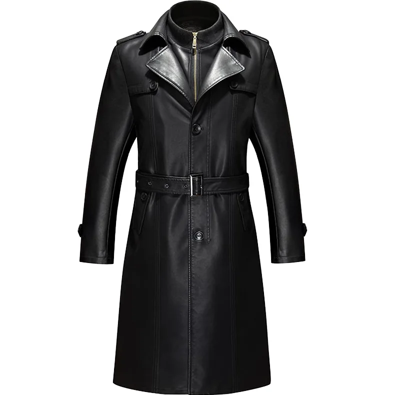 

Autumn Winter Suit Collar Business Overcoat Long Genuine Leather Coat Men Sheepskin Fleece Leather Trench Coat