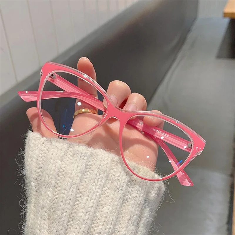 Pink Frame Anti Blue Rays Cat Eye Nearsighted Glasses For Women Fashion Short-sight Eyeglasses Prescription 0 -0.5 -0.75 To -6.0
