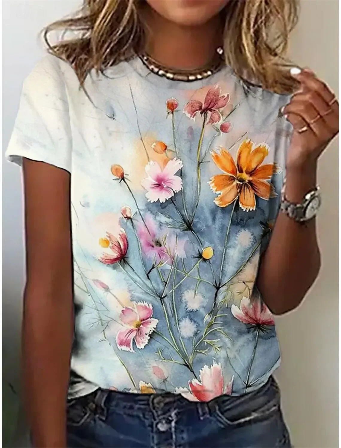 Women's Beautiful Flower 3D Prints T-Shirt Short Sleeve Tees Tops 3D Prints O-Neck Shirt Plus Size Casual Women Clothing Apparel