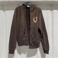Y2K New Brown Vintage Zipper Hoodie Tops Men Women Horseshoe Logo Sweatshirts Harajuku Graphic Print Oversized Hoodies Clothing