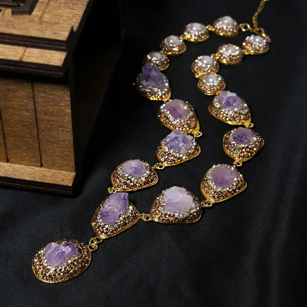 

Charm Pearls Amethyst Necklace Female Natural Freshwater Pearl Clavicle Chain Fashion Senior Sense Set Necklace Gifts