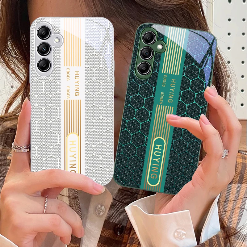 Vertical honeycomb For Samsung Galaxy A14 4G 20 30 52 20S 21S 22 A32 33 34 42 50 51 53 54 70 71 72 73 5G Glass Phone Case