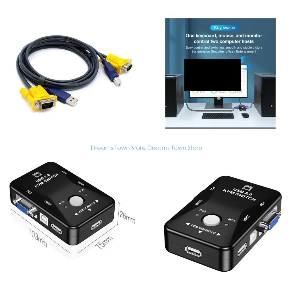 

HX6A USB KVM Switcher 1080P VGA Splitter for Seamlessly Computer Management 2/4Port