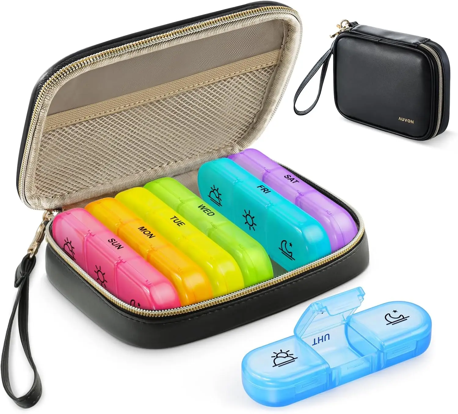 Weekly Pill Organizer 3 Times a Day, Large 7 Day Pill Box with PU Leather Bag, Travel Pill Case for Vitamins, Fish Oils, Supplements