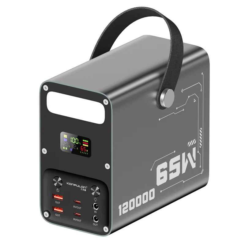 

120000mAh High Capacity Power Bank Power Station Fast Charging PD 65W LiFePO4 Portable Outdoor Generator with DC 12V/3A Output