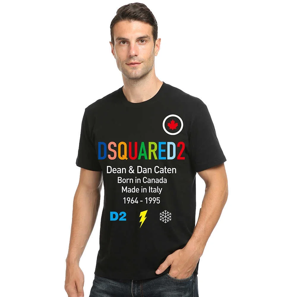 

Мужская модная футболка DSQ из чистого хлопка с круглым вырезом и буквенным принтом, летняя, трендовая, с коротким рукавом, повседневный топ в городском стиле