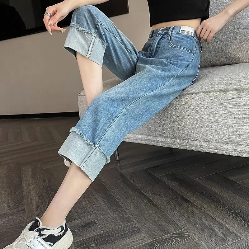 Pantalones vaqueros de pierna ancha prensados de verano para niñas, pantalones vaqueros finos sueltos, pantalones casuales de moda para mujeres, pantalones de chándal, pantalones vaqueros para adolescentes, pantalones para niñas